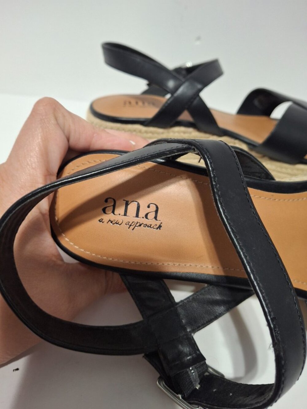 a.n.a A New Approach Black Espadrille Platform Sandals Size 11 Ankle Strap - Picture 6 of 7